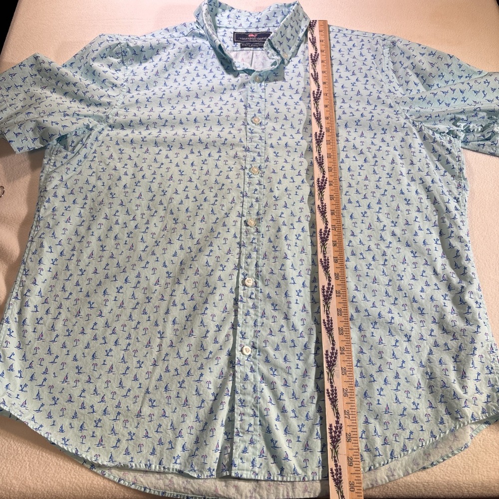 Vineyard Vines Shirt Men XL Slim Fit Whale All Over Print Tropical Palm Tree - Picture 9 of 11